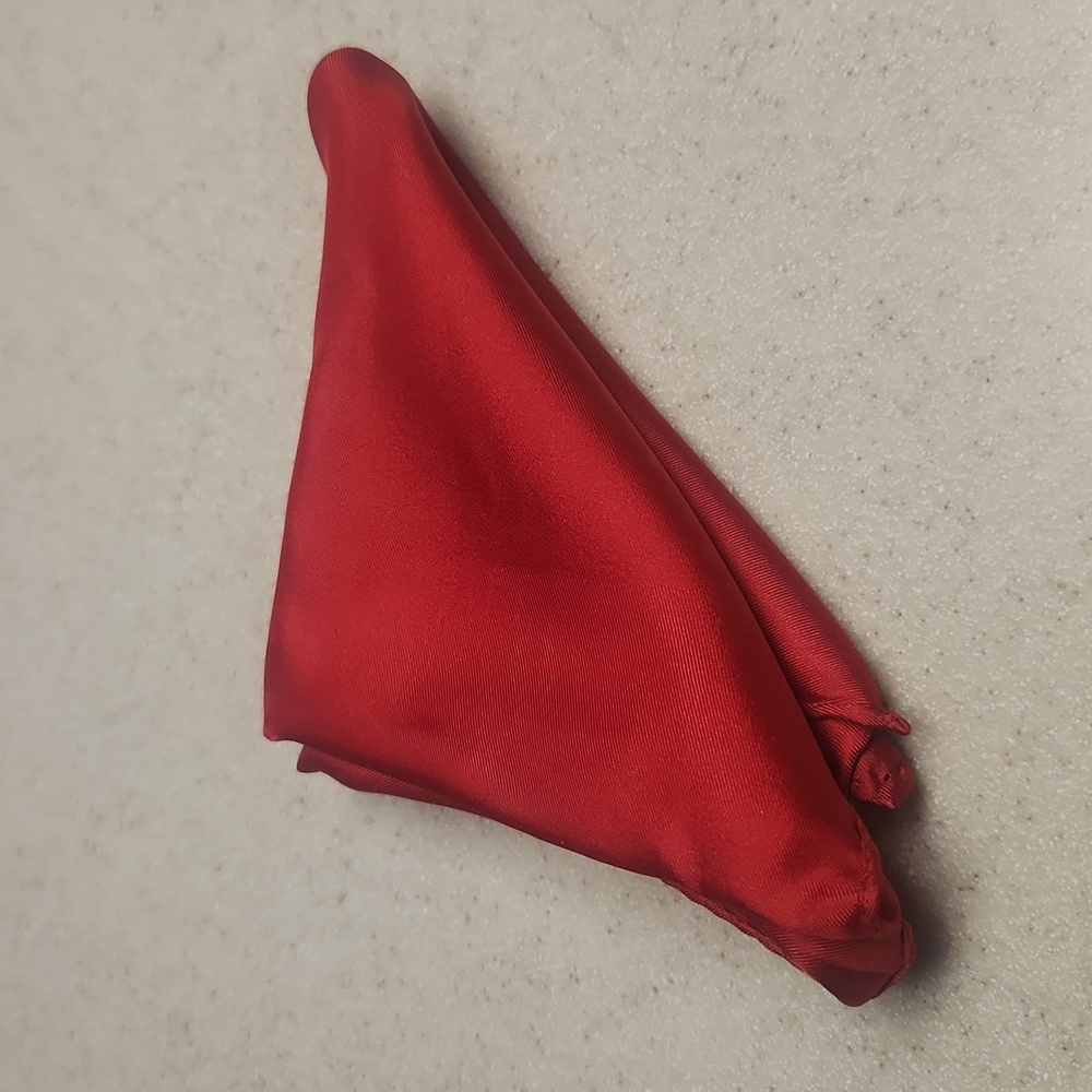 Ferrell Reed Red Silk Pocket Square, EUC - Picture 3 of 3